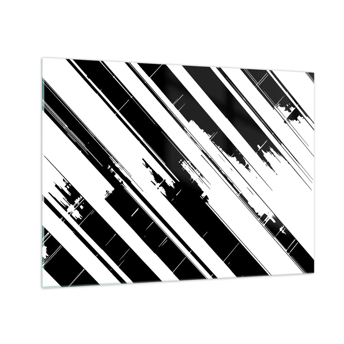 Glastavla - Bild på glas - Dynamiska svartvita ränder med en sliten effekt - 70x50cm - Intensiv och dynamisk komposition - Modern väggdekoration för vardagsrum och sovrum ARTTOR
