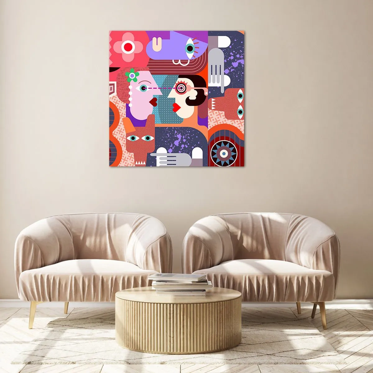 Glastavla - Bild på glas - Öga mot öga - 50x50 cm