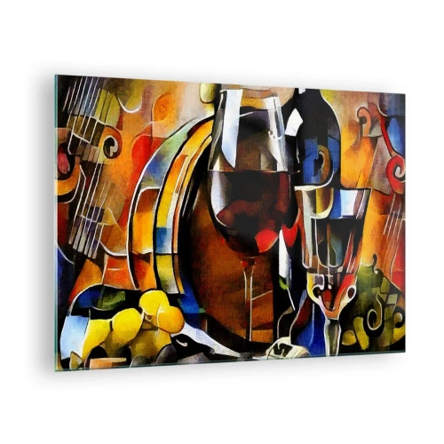 Glastavla - Bild på glas - Abstrakt komposition med vinglas och instrument - 70x50cm - Så blir världen färgglad - Modern väggdekoration för vardagsrum och sovrum ARTTOR