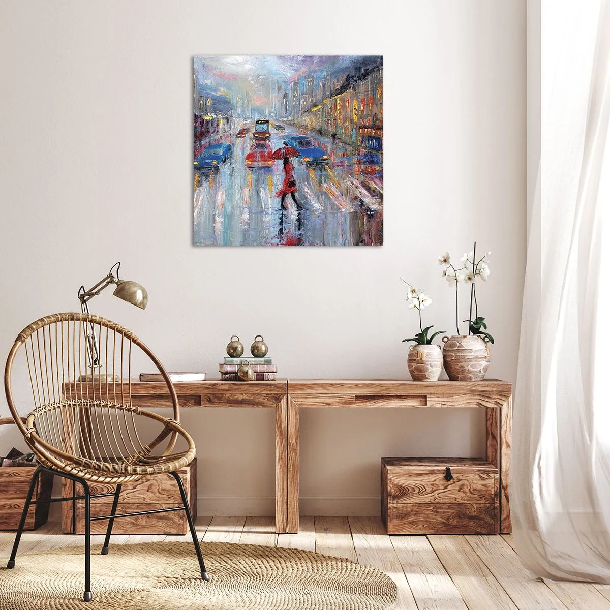 Canvastavla - Bild på duk - Regnig eftermiddag i staden - 50x50 cm
