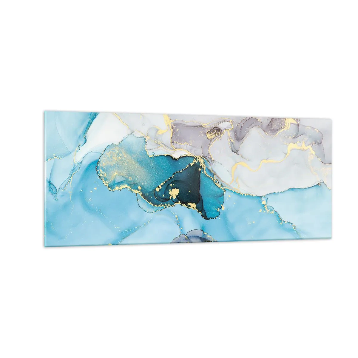 Glastavla - Bild på glas - Studie över mötet mellan grå och turkos - 100x40 cm