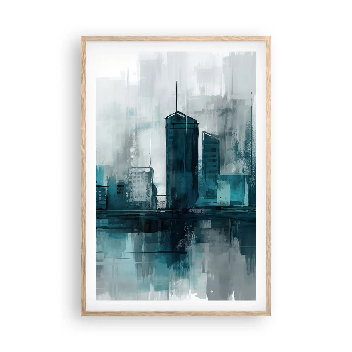Affisch i ram av ljusek - Regnfärgad stad - 61x91 cm