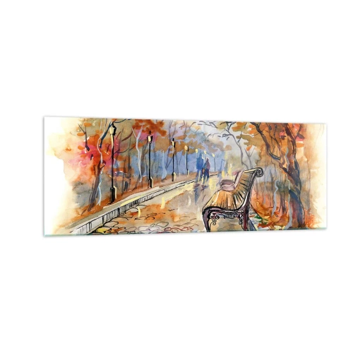 Glastavla - Bild på glas - Vandra tillsammans mot hösten - 140x50 cm