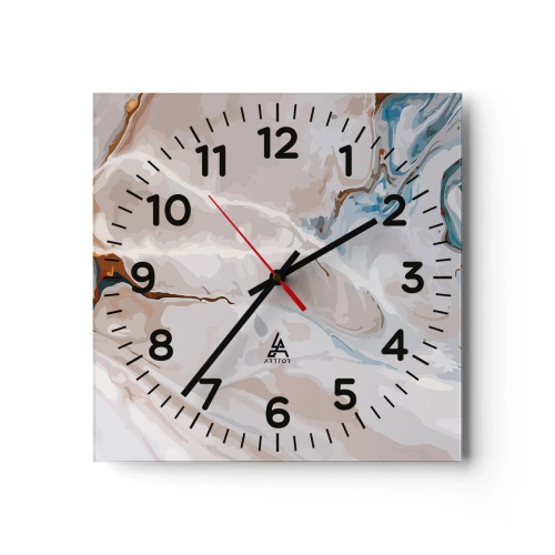 Väggklocka - Klocka på glas - Blåa meanderlopp under vithet - 30x30 cm