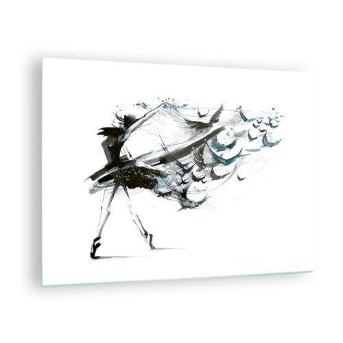 Glastavla - Bild på glas - Dansare i rörelse med svävande fåglar - 70x50cm - Musikens magi befriar från trolldom - Modern väggdekoration för vardagsrum och sovrum ARTTOR
