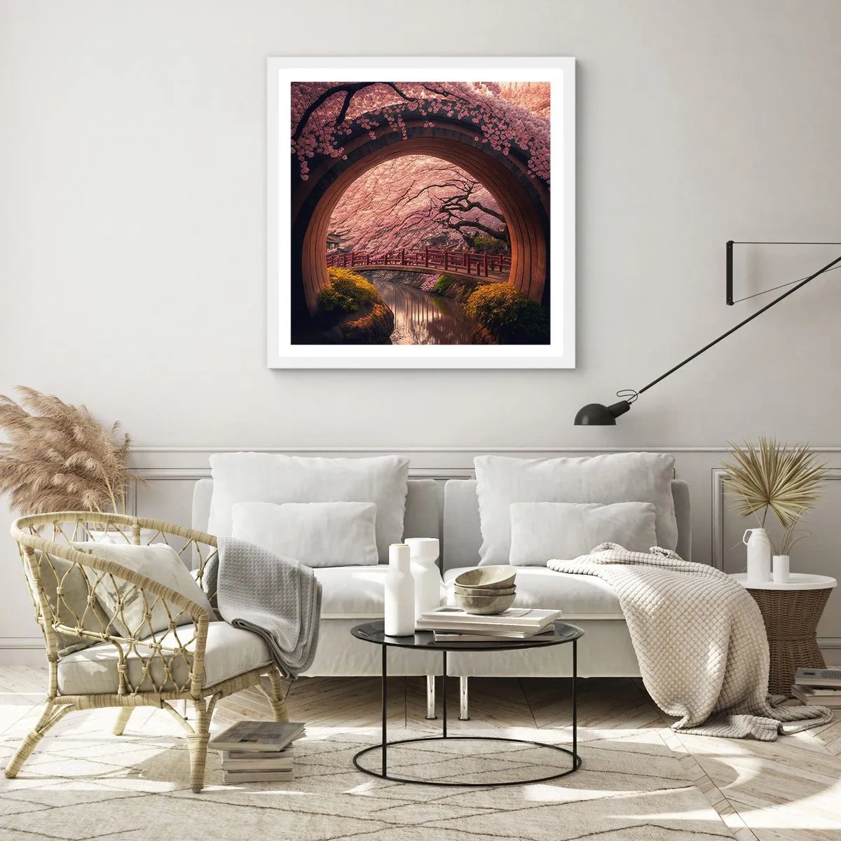 Affisch i vit ram - Japansk vår - 60x60 cm