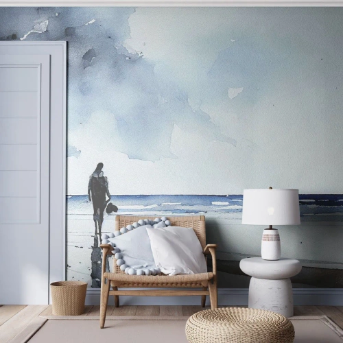 Självhäftande Fototapet Deluxe Sticker - Samtal med havet - Ensam, Man, Kust - 100x70 cm