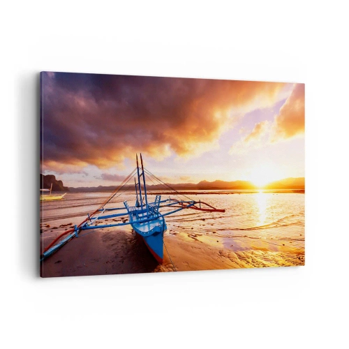 Canvastavla - Bild på duk - Lägga sig på sanden efter hela dan - 100x70 cm