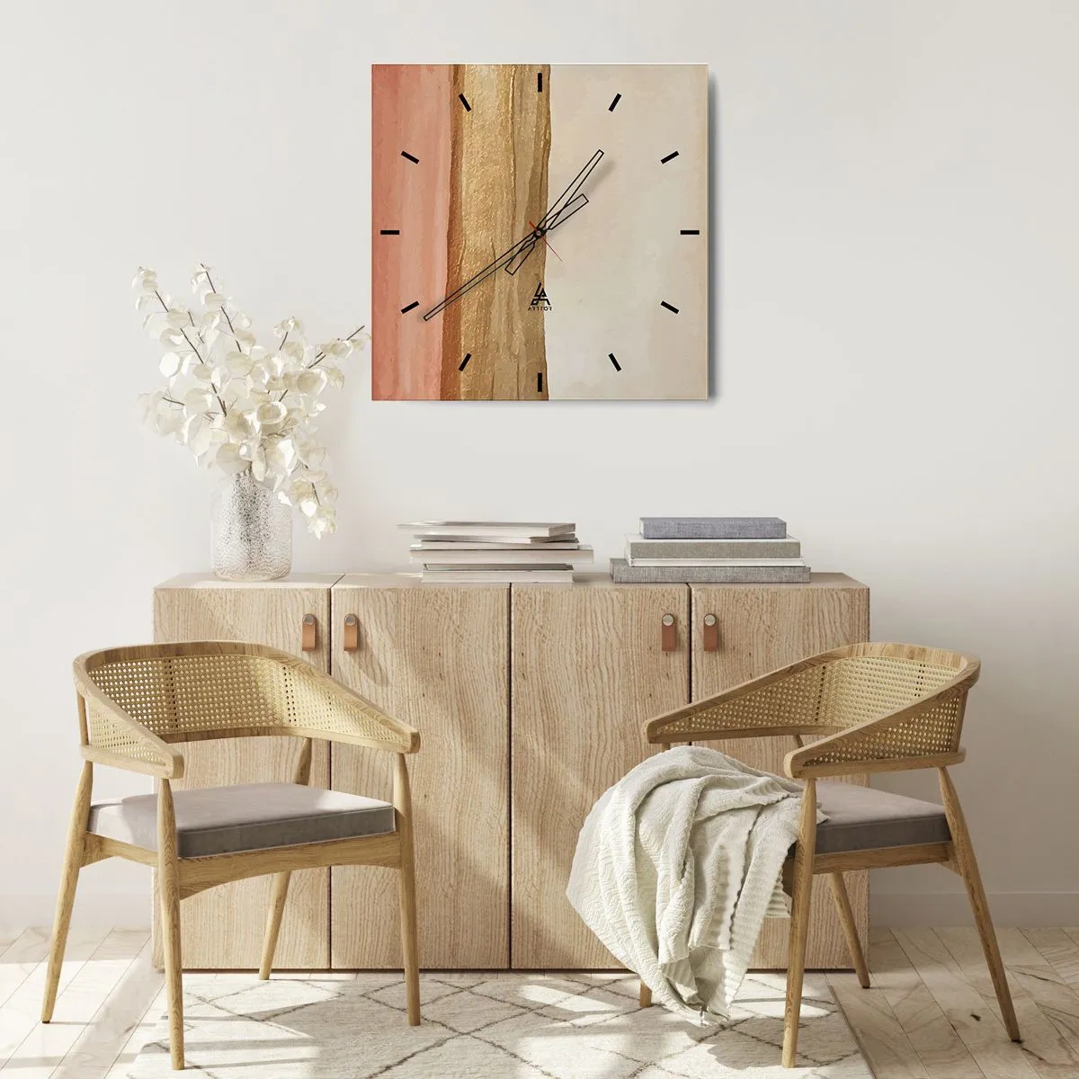 Väggklocka - Klocka på glas - Vertikal komposition - 30x30 cm