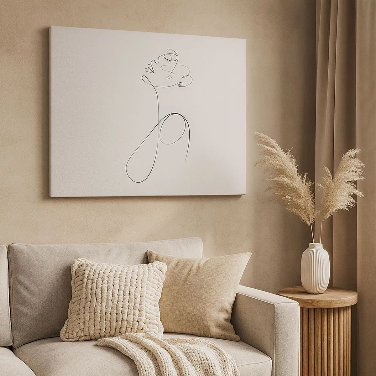 Canvastavla - Bild på duk - Minimalistisk linjekonst ansikte skiss på vit bakgrund - 70x50cm - Förvirrad i drömmarna - Modern väggdekoration för vardagsrum och sovrum ARTTOR