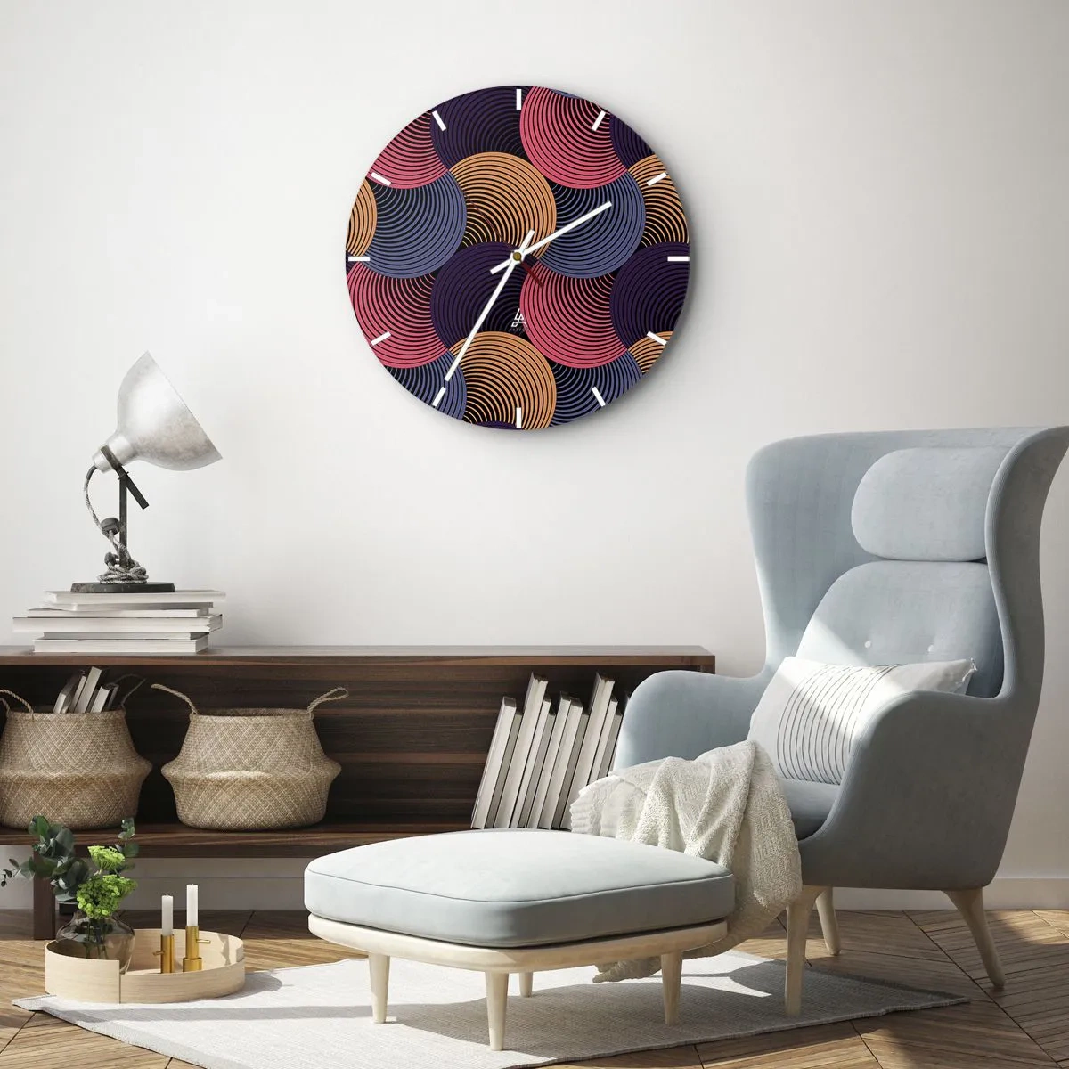 Väggklocka - Klocka på glas - Färgglada koncentriska cirklar i ett dynamiskt arrangemang - 30x30cm - I en cirkulär rytm - Modern väggdekoration för vardagsrum, kök och sovrum ARTTOR