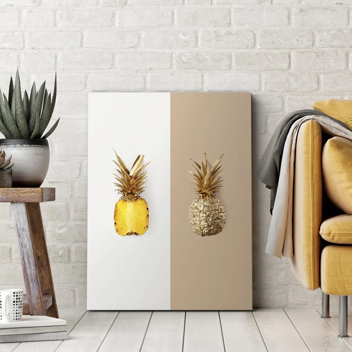 Canvastavla - Bild på duk - Ananas för oss - 65x120 cm
