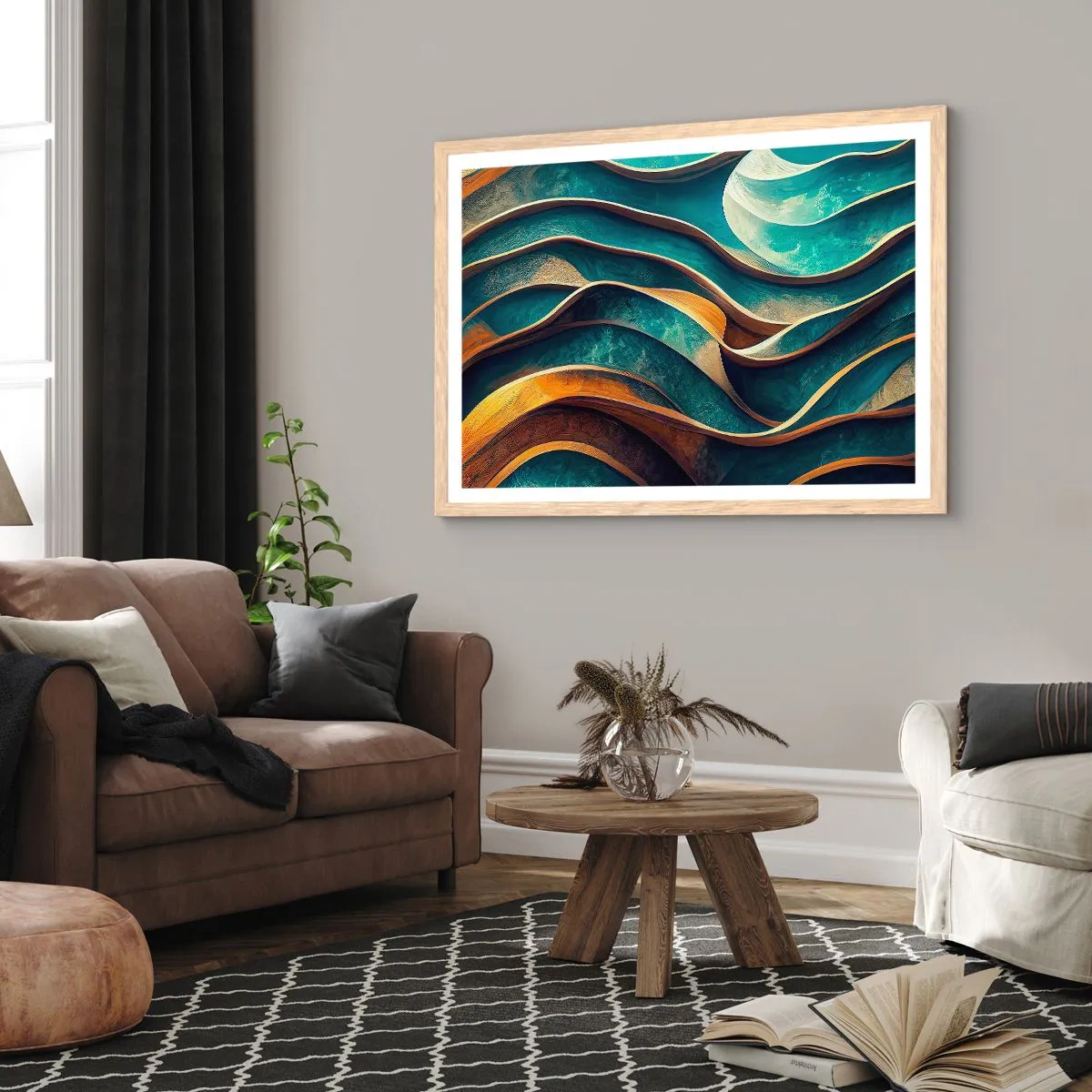 Affisch i ram av ljusek - Meandrar av blått - 91x61 cm