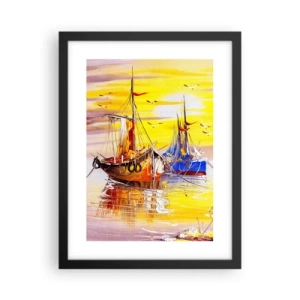 Affisch i svart ram - Välförtjänt vila i hamnen - 30x40 cm