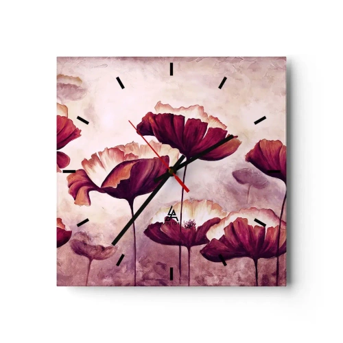 Väggklocka - Klocka på glas - Röd och vit flinga - 30x30 cm