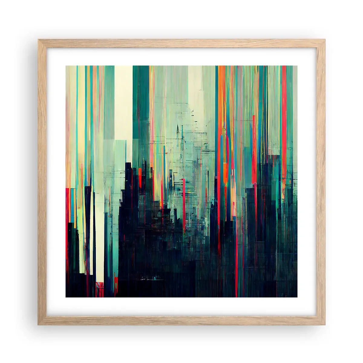 Affisch i ram av ljusek - Futuristisk stad - 50x50 cm