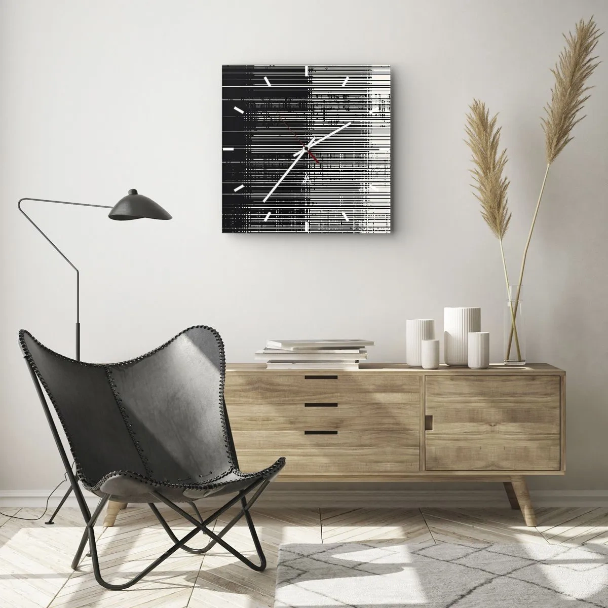Väggklocka - Klocka på glas - Vågor och vibrationer - 30x30 cm