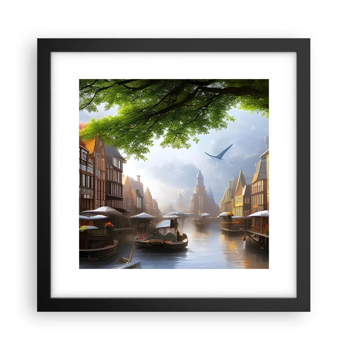 Affisch i svart ram - Holländsk stadsbild - 30x30 cm