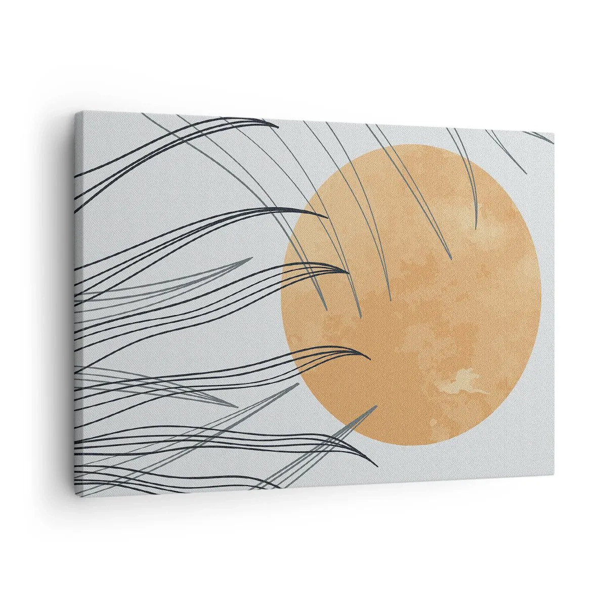 Canvastavla - Bild på duk - Abstrakta grässtrån mot bakgrund av en stor orange sol - 70x50cm - Alltid mot solen - Modern väggdekoration för vardagsrum och sovrum ARTTOR