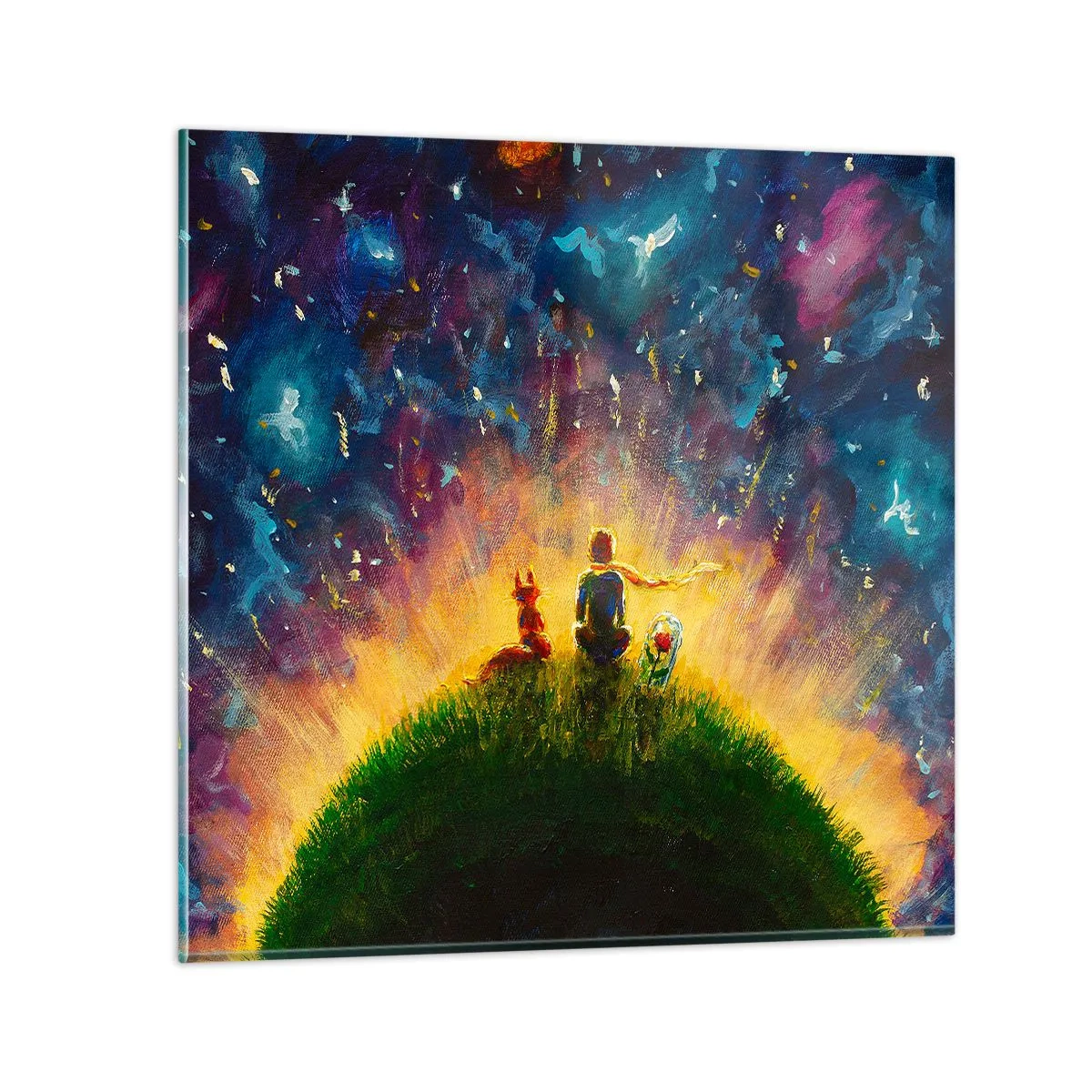 Glastavla - Bild på glas - Kärlek och vänskap - hela världen - 30x30 cm