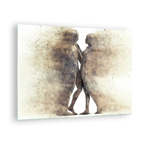 Glastavla - Bild på glas - Abstrakta silhuetter av två figurer i dammig stil - 70x50cm - Uppstådda ur aska för att älska - Modern väggdekoration för vardagsrum och sovrum ARTTOR