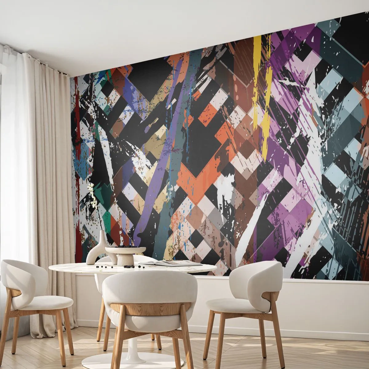 Självhäftande Fototapet Deluxe Sticker - Kvadraten - Abstraktion, Bit, Modernt mönster - 250x175 cm