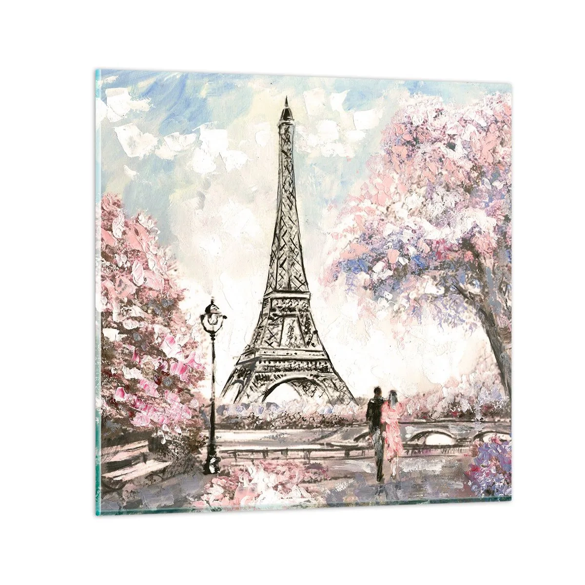 Glastavla - Bild på glas - Aprilpromenad i Paris - 30x30 cm