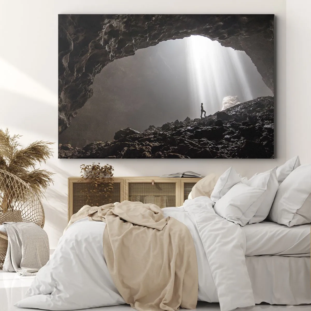 Canvastavla - Bild på duk - Ljusfylld grotta - 100x70 cm