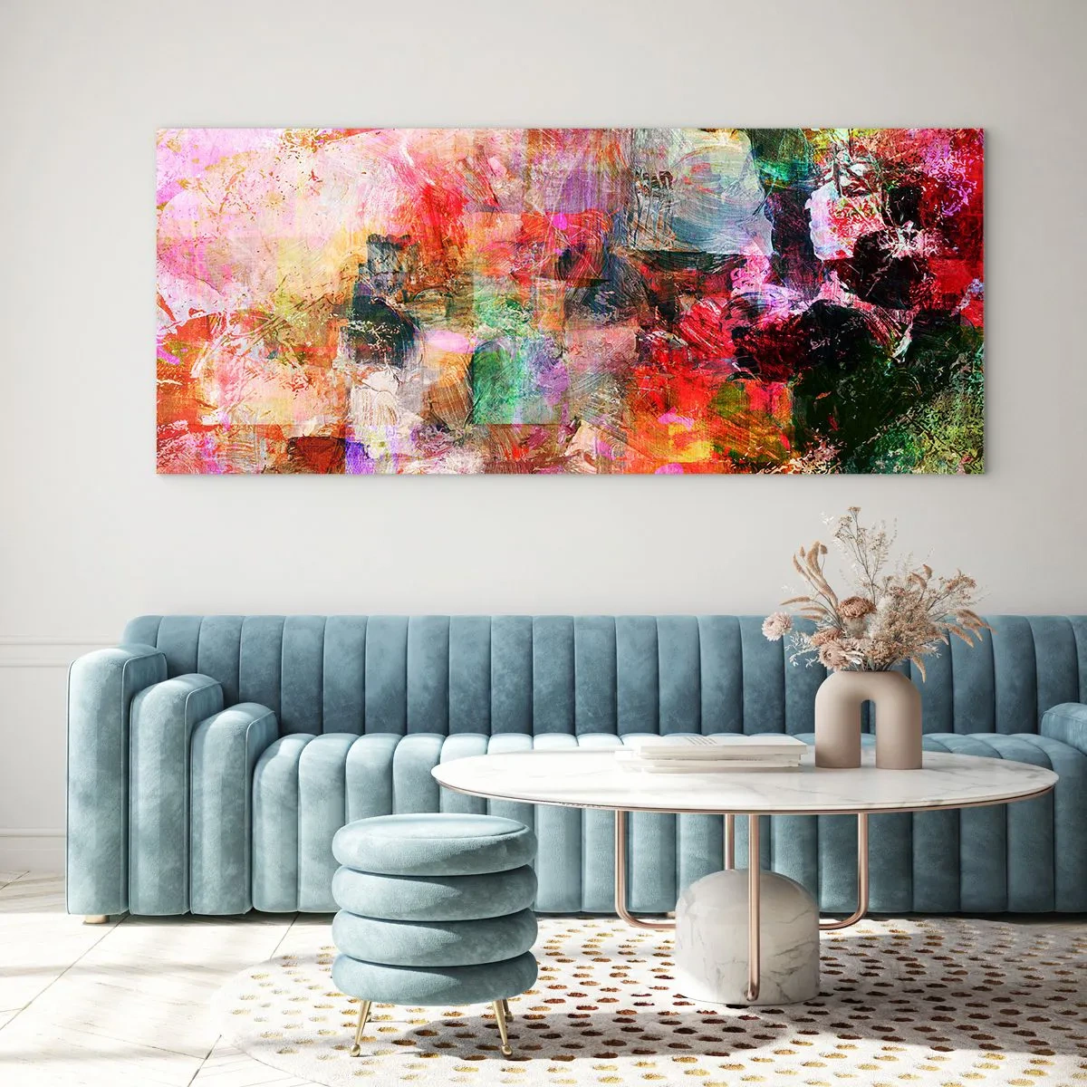 Glastavla - Bild på glas - En resa genom det rosa - 140x50 cm