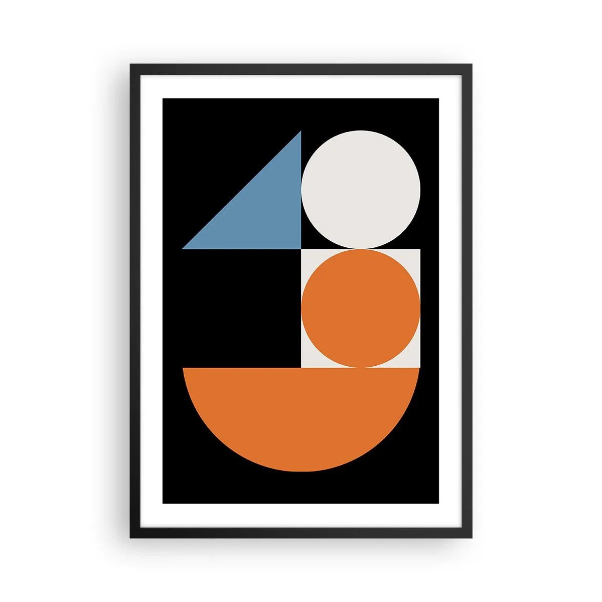 Affisch i svart ram - Modernt geometriskt mönster med cirklar, trianglar och halvcirklar - 50x70cm - Geometriska figurer - Modern väggdekoration för vardagsrum och sovrum ARTTOR