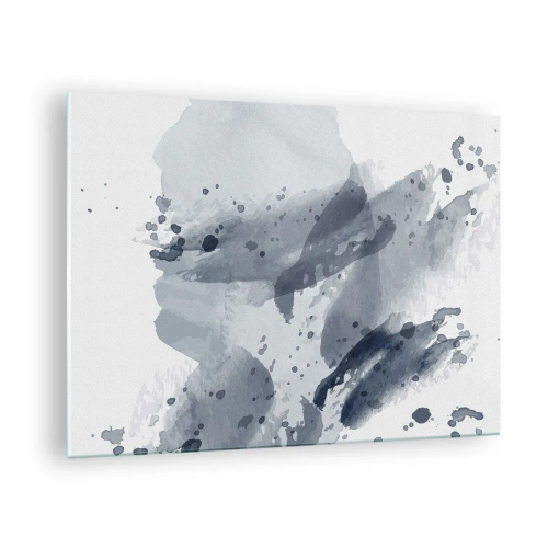 Glastavla - Bild på glas - Blågrå akvarellfläckar som liknar rörligt vatten - 70x50cm - Studie om vattnets natur - Modern väggdekoration för vardagsrum och sovrum ARTTOR