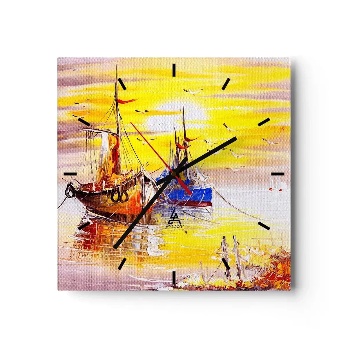 Väggklocka - Klocka på glas - Välförtjänt vila i hamnen - 30x30 cm