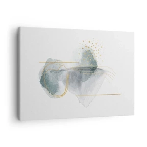 Canvastavla - Bild på duk - En abstrakt komposition i nyanser av turkos och guld. - 70x50cm - Om gråhetens och guldets förhållanden - Modern väggdekoration för vardagsrum och sovrum ARTTOR
