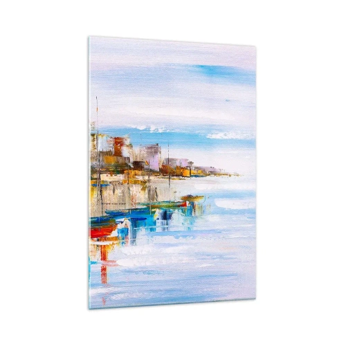 Glastavla - Bild på glas - Flerfärgad urban hamn - 70x100 cm