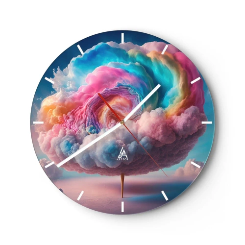Väggklocka - Klocka på glas - Ett fantasimolnträd i pastellfärger - 30x30cm - En dröm om en nöjespark - Modern väggdekoration för vardagsrum, kök och sovrum ARTTOR