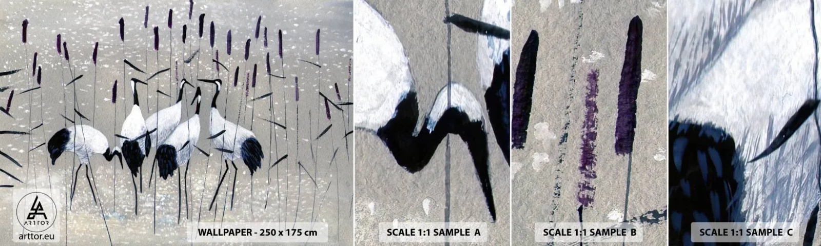 Provbit av självhäftande fototapet Deluxe Sticker - Bland sina - Kran, Fågel, Natur - 100x30 cm