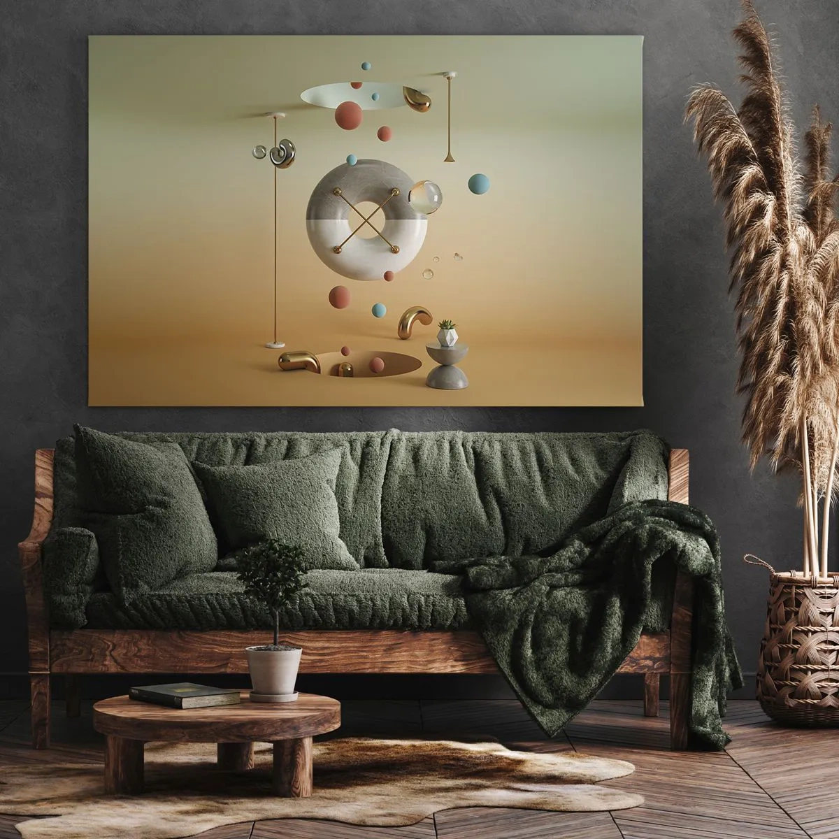 Canvastavla - Bild på duk - Geometriska figurer i pastellfärger i ett surrealistiskt arrangemang - 70x50cm - Vad som helst kan hända - Modern väggdekoration för vardagsrum och sovrum ARTTOR