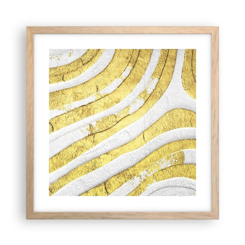 Affisch i ram av ljusek - Komposition i vitt och guld - 40x40 cm