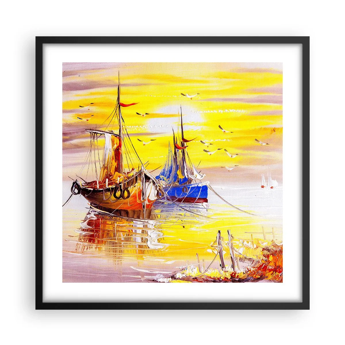 Affisch i svart ram - Välförtjänt vila i hamnen - 50x50 cm