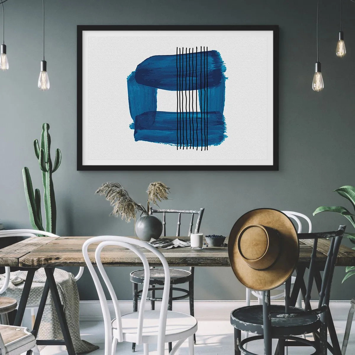 Affisch i svart ram - Svart-blå komposition - 100x70 cm