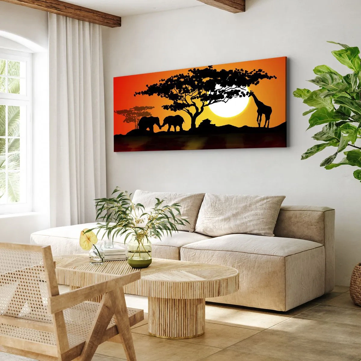 Canvastavla - Bild på duk - Ett möte ute i savannen - 160x50 cm