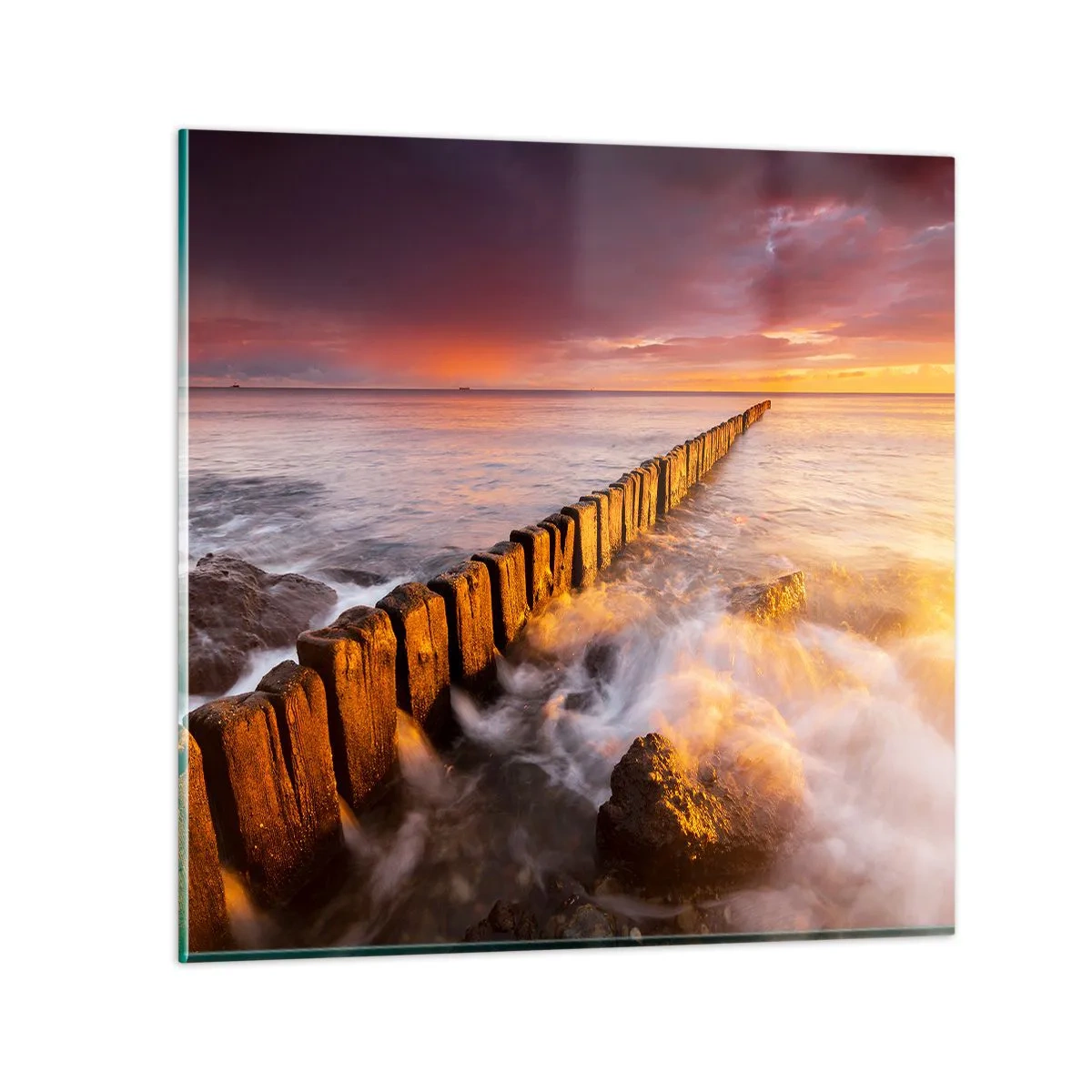 Glastavla - Bild på glas - MIlda vågor - 70x70 cm