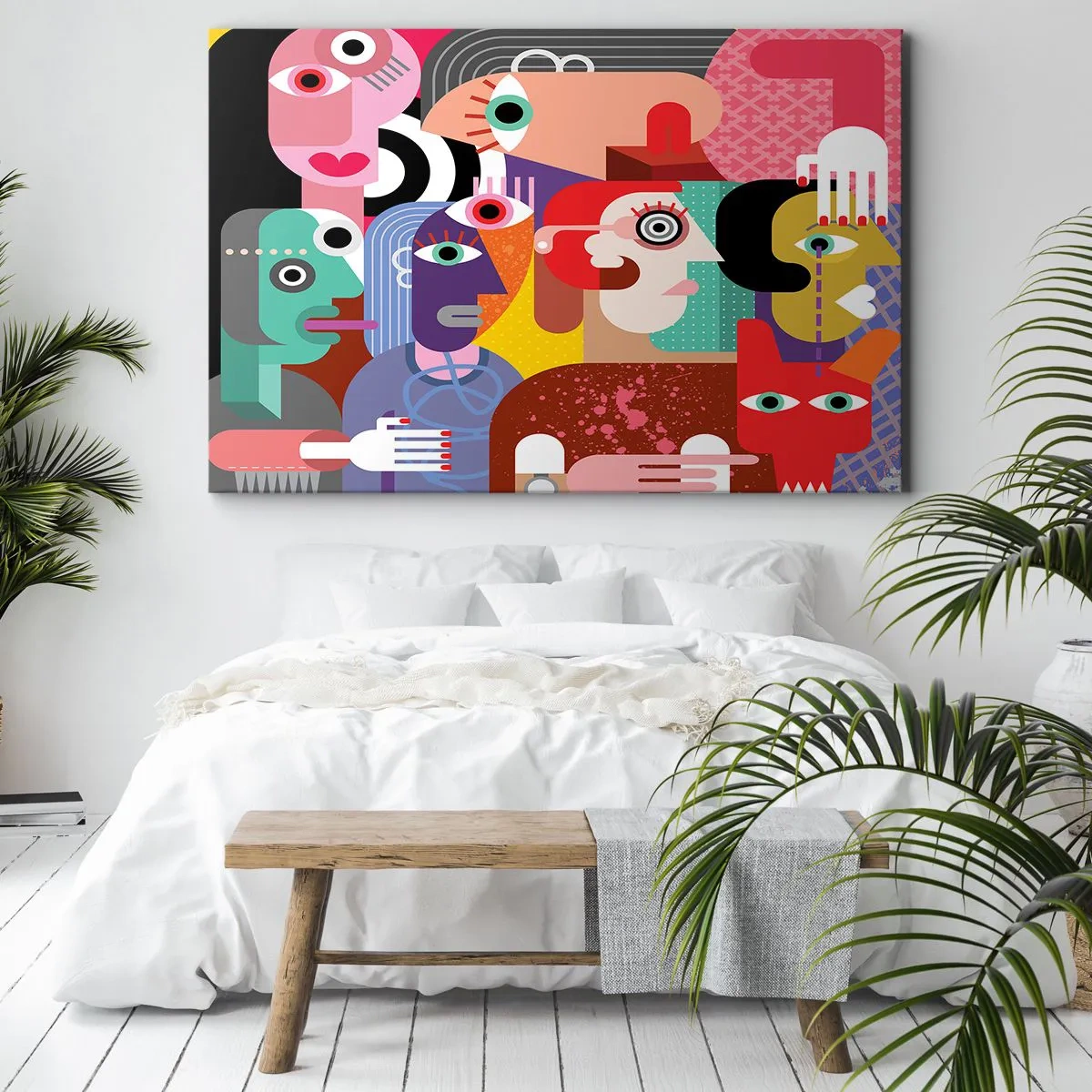 Canvastavla - Bild på duk - Färgglad abstraktion med geometriska ansikten - 70x50cm - Vi är från Picasso - Modern väggdekoration för vardagsrum och sovrum ARTTOR