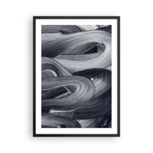Affisch i svart ram - Abstrakta svartvita linjer i en harmonisk väv - 50x70cm - Verklighetens flythet - Modern väggdekoration för vardagsrum och sovrum ARTTOR