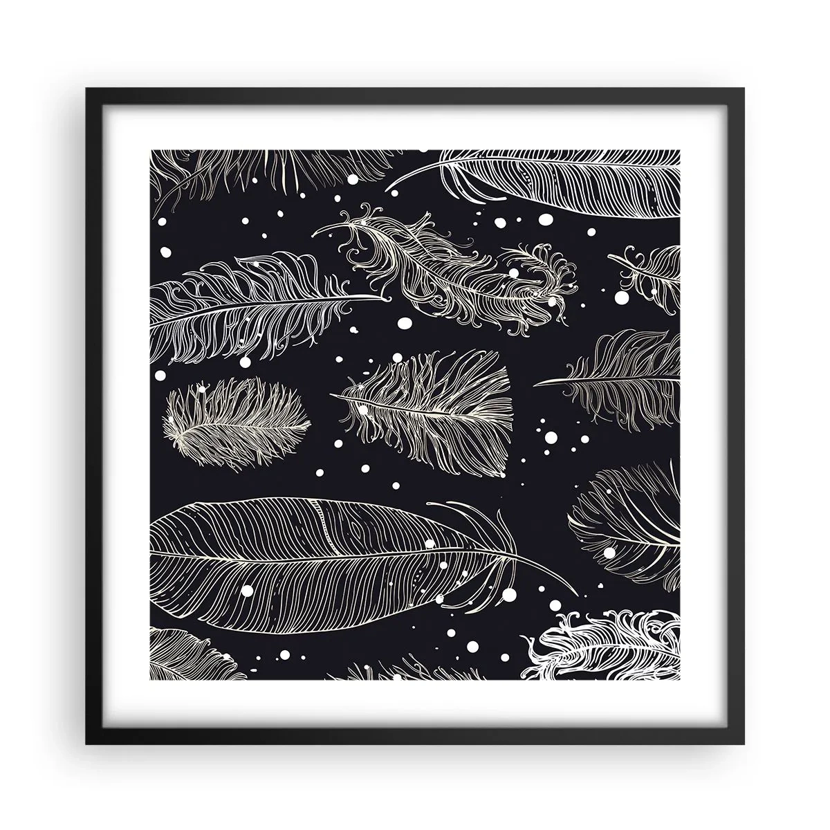 Affisch i svart ram - Fjäderspets - 50x50 cm