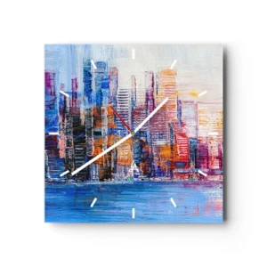 Väggklocka - Klocka på glas - En glädjefylld metropol - 40x40 cm