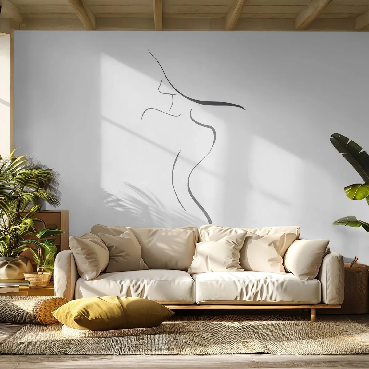 Fototapet Standard Eco - Svårfångad som en våg - Abstraktion, Kvinnans kropp, Kvinna I En Hatt - 350x256 cm