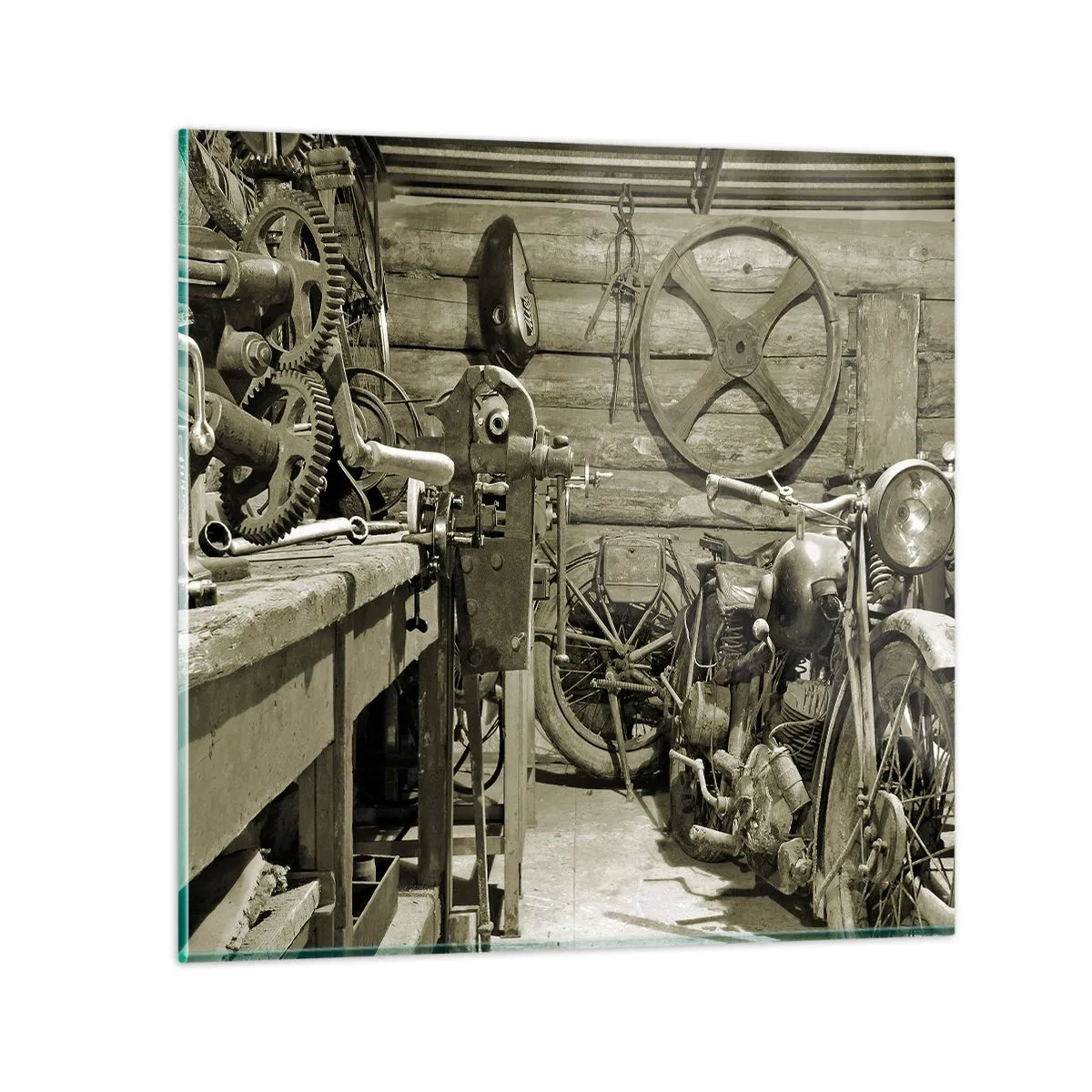 Glastavla - Bild på glas - I onkel Lasses skjul - 40x40 cm