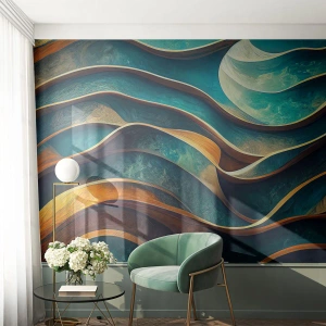 Fototapet Premium Canvas - Meandrar av blått - Vågor, Abstraktion, Tredimensionell - 400x280 cm