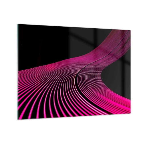 Glastavla - Bild på glas - Rosa ljusa linjer på svart bakgrund - 70x50cm - Ljusets allé - Modern väggdekoration för vardagsrum och sovrum ARTTOR